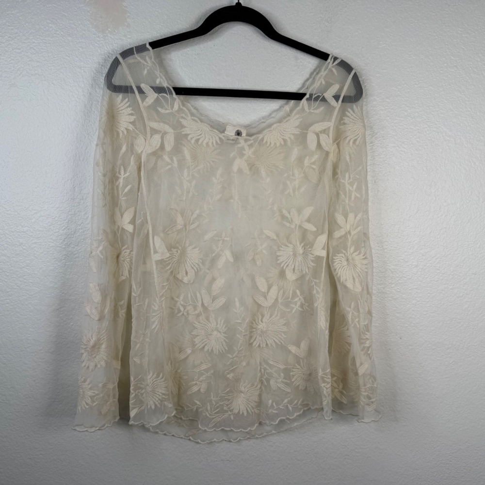 Everleigh Women's Top Ivory Sz S Semi Sheer Mesh Floral Whimsy Fairy Festival